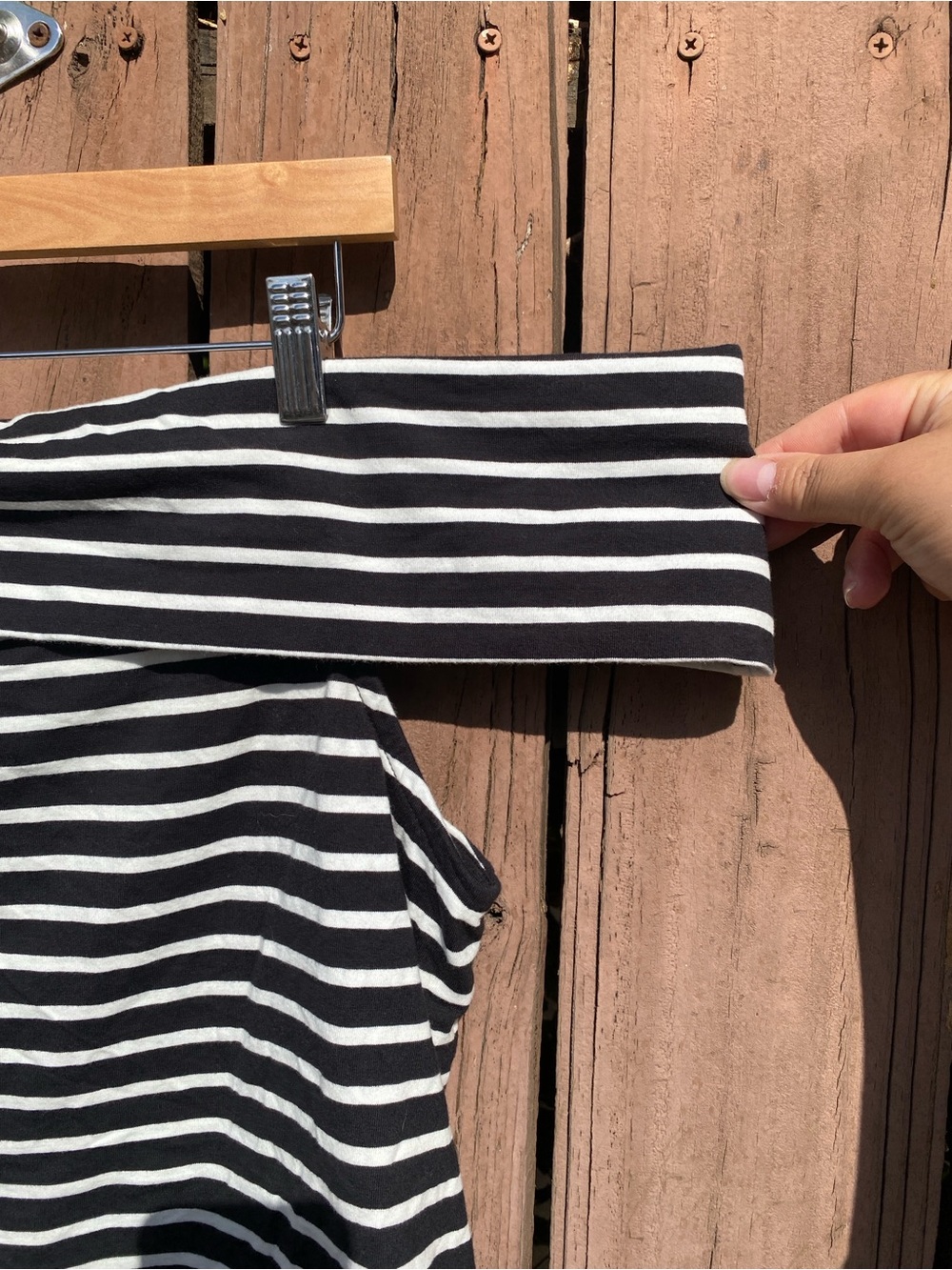 NWT Anthropologie Maeve Classic Black and White Striped Off-Shoulder Top - Picture 7 of 7